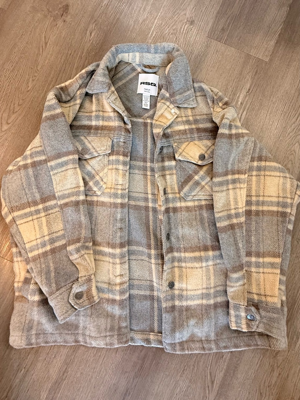 RSQ Plaid Jean Jacket in Beige and Gray Tones
